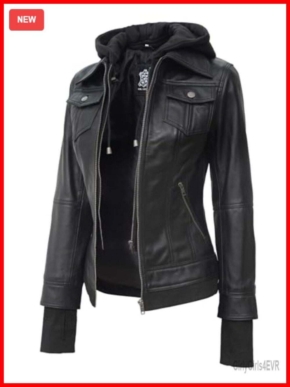 Genuine Lambskin Leather Moto Jacket Hooded Removable Hood Biker
